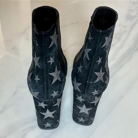 Saint Laurent Black Suede Metallic Silver Star Ankle Boots 9.5 / 40 - Picture 3 of 5